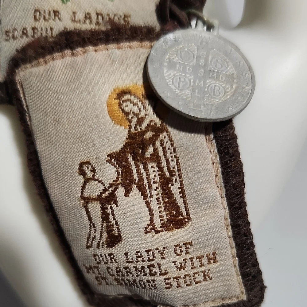Brown and Cream Religious Scapular Necklace